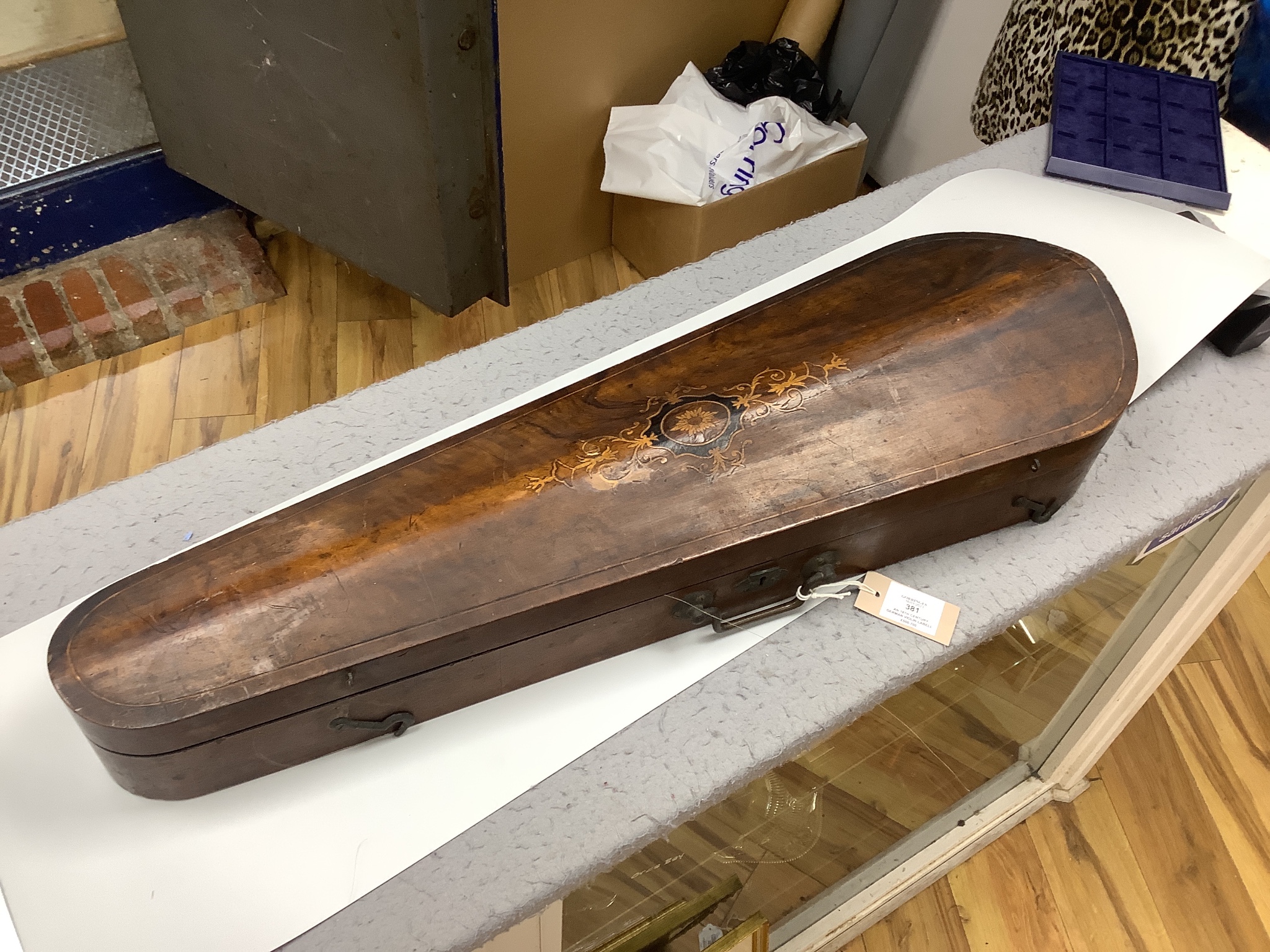 An 18th century German violin labelled Martin Leibmuller Mittenwalde, length of back 14ins, with a Cuniot-Hury Mirecourt bow (cites)